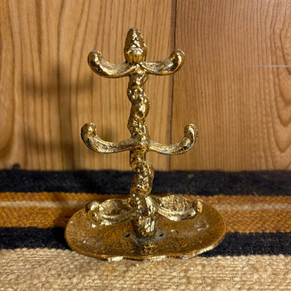 Vintage Gold Metal Jewelry Ring Stand Tree 4.5